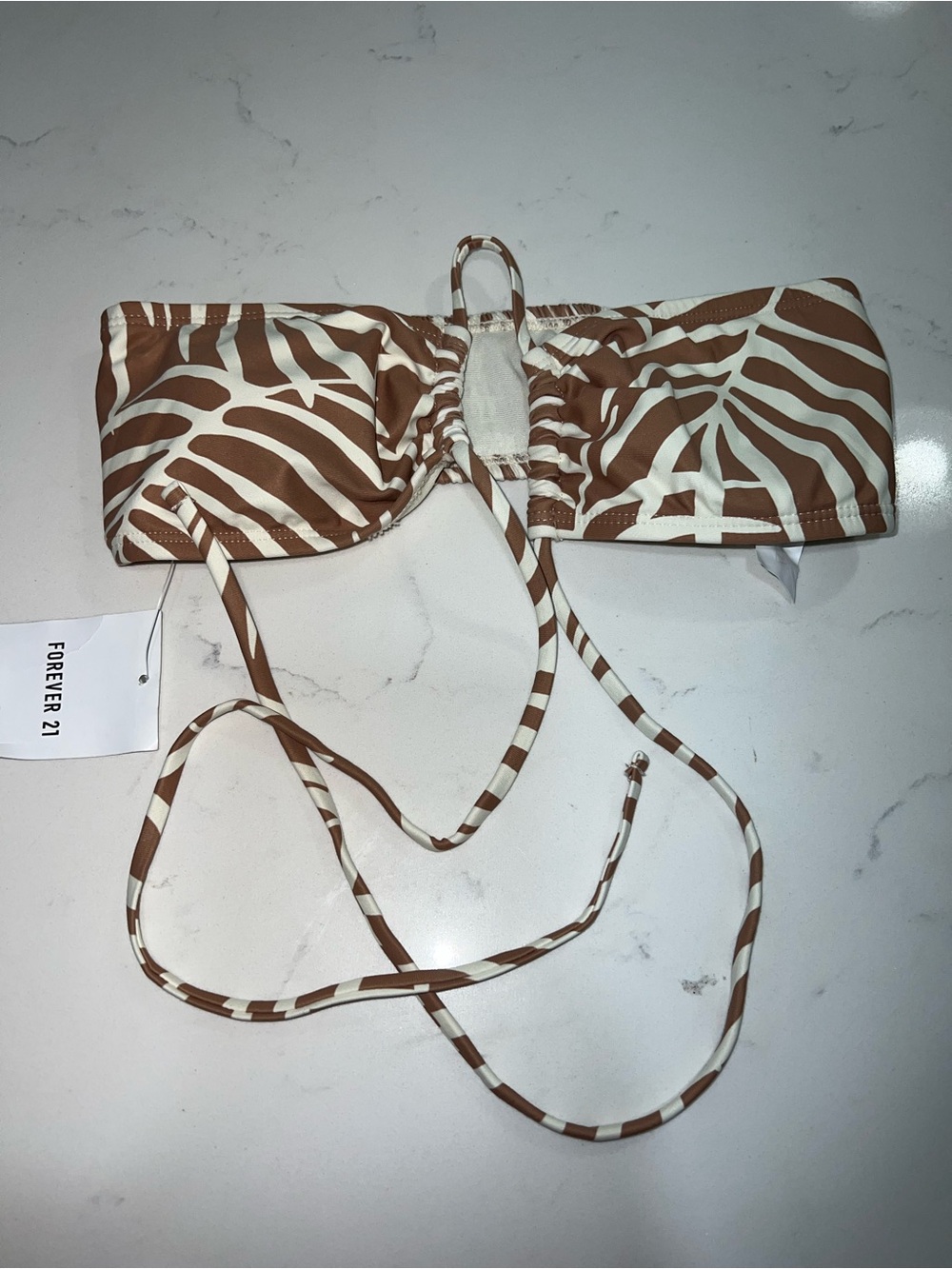 Forever 21 Brown & White Zebra-Stripe Bandeau Bikini Top
